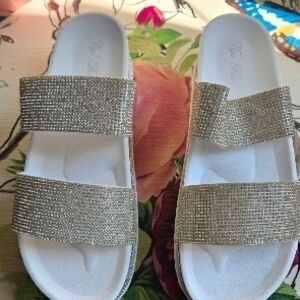 Rhinestone Slide Sandals | Sparkle Bling Flats | Size 10 / EU 41 | New